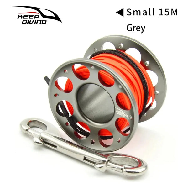 The ScubaDiving Gear Store Grey 15M Diving Aluminium Spool - 15/30m - Multiple Color Options