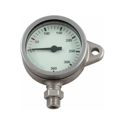 DIRZONE 52mm Naked Pressure Gauge - Tempered Glass, SNAP+SHACKLE Bolt Snap - The ScubaDiving Gear Store