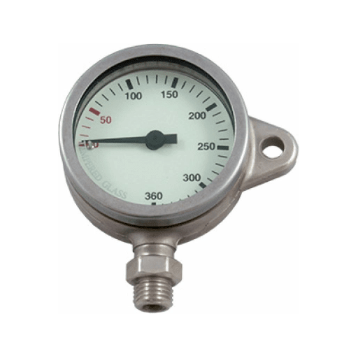 DIRZONE 52mm Naked Pressure Gauge - Tempered Glass, SNAP+SHACKLE Bolt Snap - The ScubaDiving Gear Store